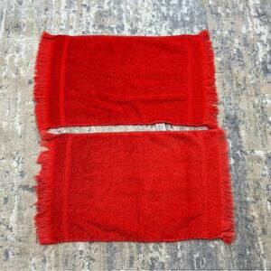 Vintage FieldCrest Royal Velvet Cotton Orange Fringe Hand Towels Set of 2 1970’s
